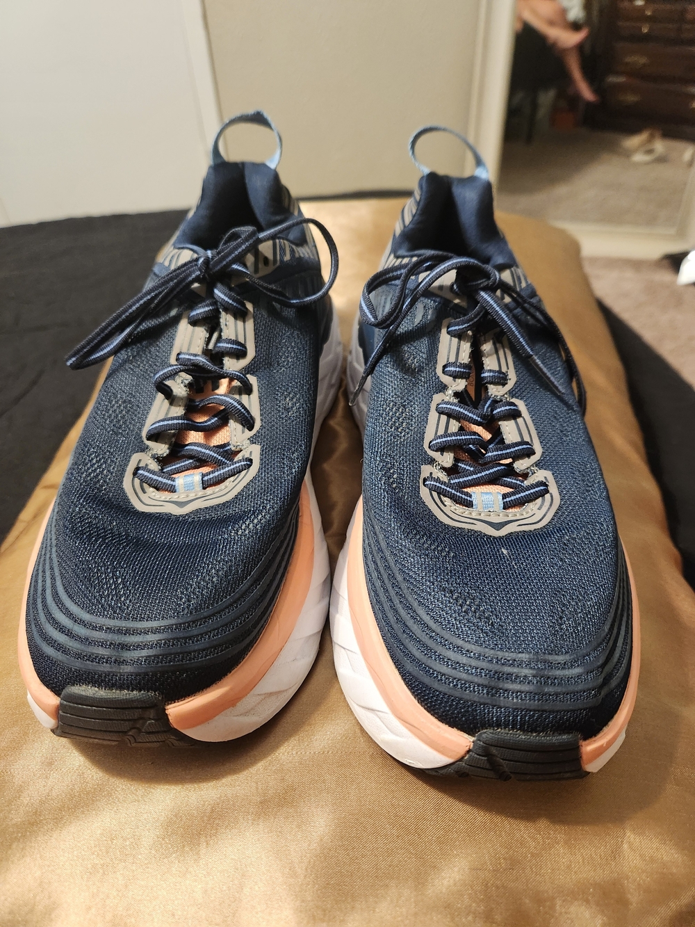 Hoka One One Navy and Peach Women's Athletic Running Shoes